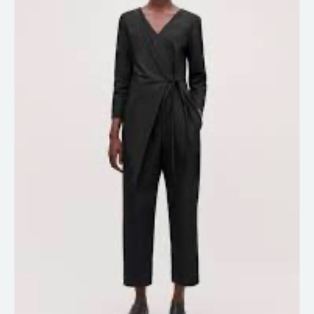 COS Modern Black Cotton-Blend Asymmetric Wrap Jumpsuit 4